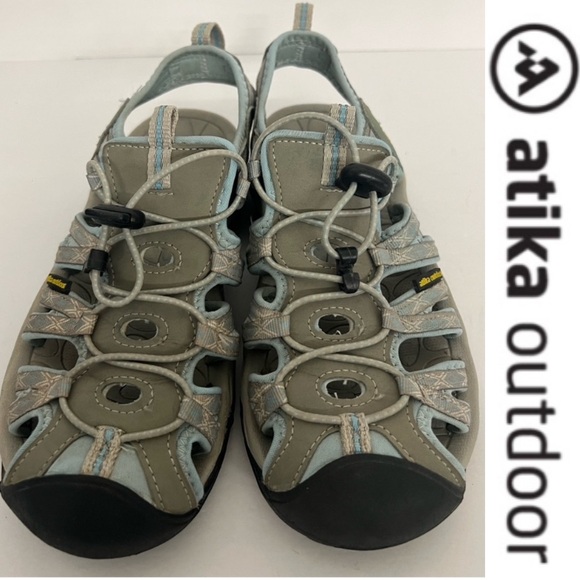 Atika - Outdoor Sport Sandals Closed Toe Drawstring - Gray/Blue Womens - Picture 1 of 12